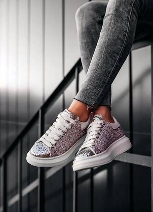 Alexander mcqueen glitter leather, женские кроссовки александр маквин с камнями