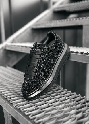 Кросівки жіночі маквин чорні з камінням alexander mcqueen leather