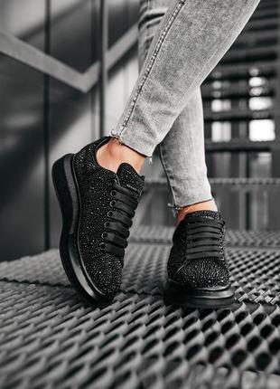 🖤💎alexander mcqueen cristal black💎🖤женские кроссовки маквин люкс чёрные с камнями