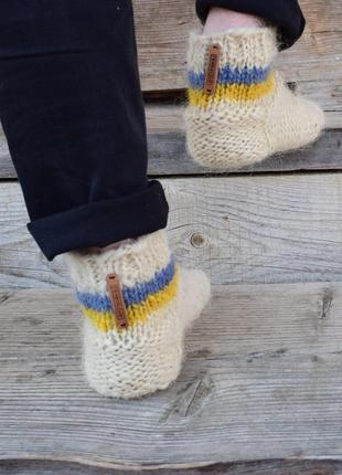 Вовняні шкарпетки з синьо-жовтим орнаментом3 фото