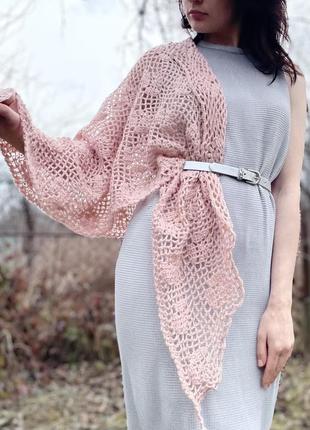 An openwork crocheted shawl