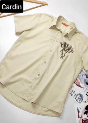 Рубашка женская бежевого цвета с короткими рукавами от бренда cardin l1 фото