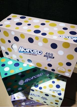 Серветки косметичні horoso картонна упаковка 3 шари 400 шт2 фото