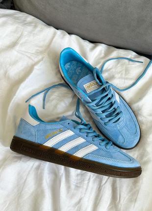 Класні жіночі кросівки adidas spezial handball blue блакитні