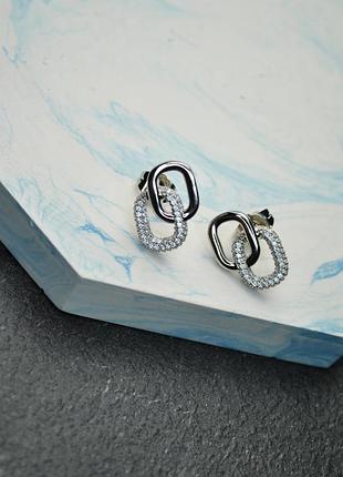 Cережки-гвоздики овалы с цирконием медицинская сталь родий