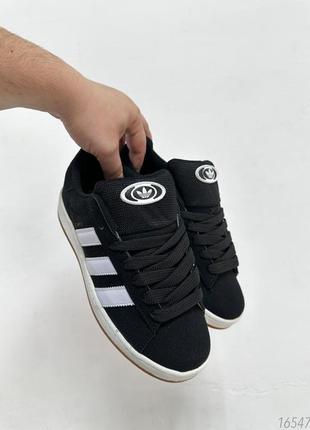 Мужские кроссовки adidas campus black&amp;white из черной замши