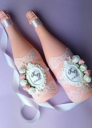 Весільні пляшки, декор шампанського3 фото