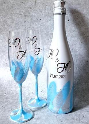 Свадебное шампанское и бокалы ручной работы3 фото