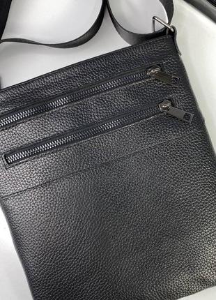 Мужская кожаная барсетка, черная сумка через плечо из натуральной кожи, классический мессенджер5 фото