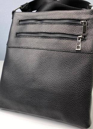 Мужская кожаная барсетка, черная сумка через плечо из натуральной кожи, классический мессенджер8 фото