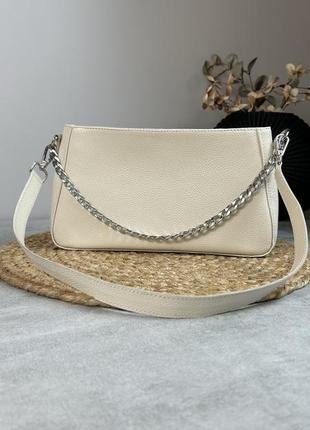 Женская кожаная сумочка, стильная сумка из натуральной кожи, маленькая бежевая сумка на плече3 фото