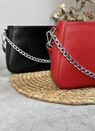 Женская кожаная сумочка, стильная сумка из натуральной кожи, маленькая красная сумка на плече7 фото