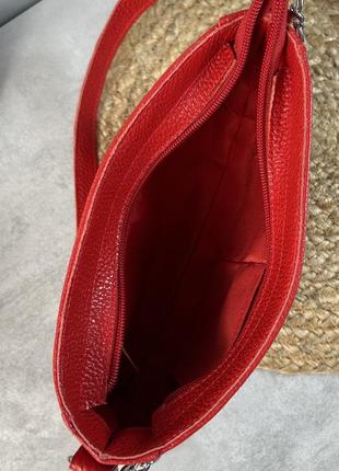 Женская кожаная сумочка, стильная сумка из натуральной кожи, маленькая красная сумка на плече2 фото