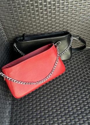 Женская кожаная сумочка, стильная сумка из натуральной кожи, маленькая красная сумка на плече3 фото
