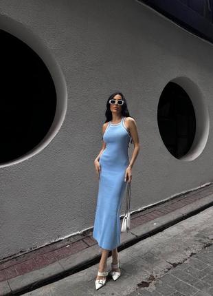 Голубое трикотажное платье миди по фигуре xs s m l 42 442 фото
