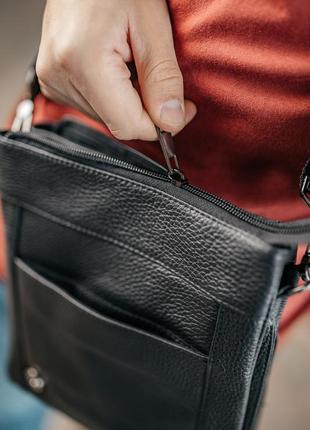 Мужская барсетка с клапаном, черная сумка через плечо из натуральной кожи, классический мессенджер6 фото
