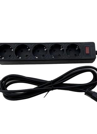 Мережевий фільтр 5 гнізд із заземленням, 3 м чорний