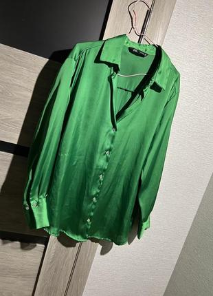 Зеленая атласная блуза zara6 фото