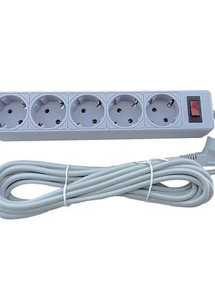 Мережевий фільтр 5 гнізд із заземленням, 5 м сірий