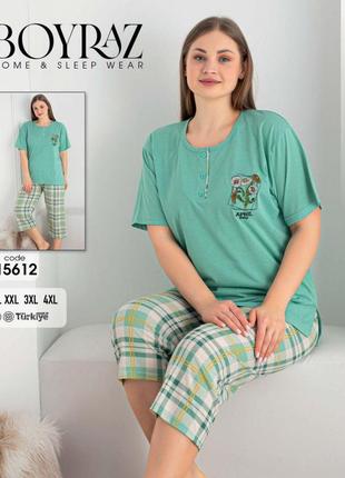 Пижама женская батал капри и футболка трикотажная турция