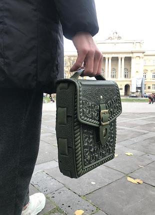 Сумка кожаная с тиснением подкова. кожаная сумка на плечо с тиснением, сумка ручной работы из кожи 2