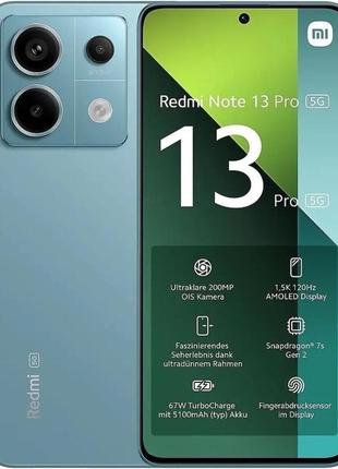 Смартфон xiaomi redmi note 13 pro 5g 12/512gb blue, global nfc, 200+8+2/16мп, snapdragon 7s gen2, oled 6.67"