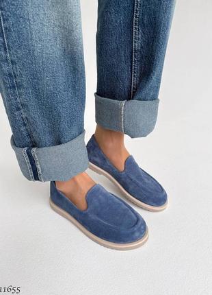 Premium! жіночі замшеві синій лофери весняні осінні туфлі натуральна замша весна осінь