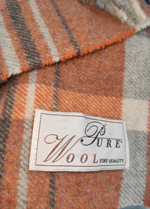 Теплый шерстяной шарф с бахромой pur wolle в клетку