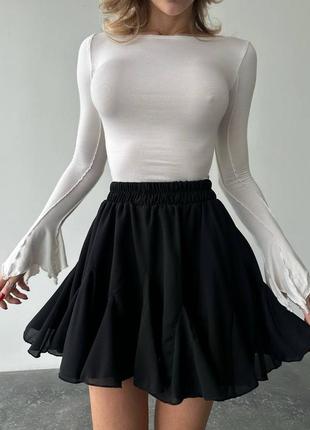 Женская трендовая пышная нежная черная короткая юбка мини с воланами baby doll шифон