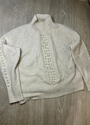 Свитер из ангоры молочный с жемчужинками h&m