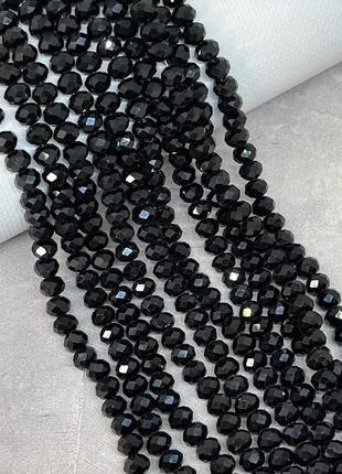 Бусины кристалл - rondelle, 8 мм, цвет -черный (black), 65-68 шт, 1 нитка