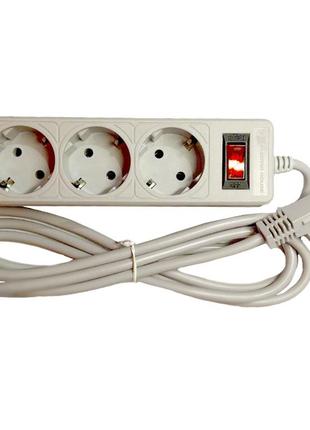 Мережевий фільтр 3 гнізда із заземленням, 3 м сірий