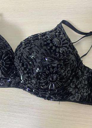 Бюстгальтер топ черный вышит бисером 75
