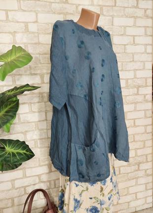 Новая мега просторная летняя блуза со 100 % льна в синем цвете с вышивкой, размер 4-6 хл3 фото