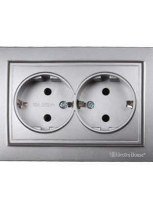 Розетка подвійна із заземленням термопластик 16 а enzo срібний камінь