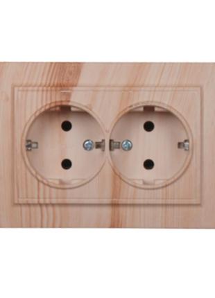 Розетка подвійна із заземленням 16 а enzo світле дерево
