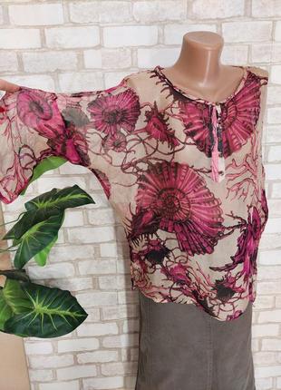 Новая невесомая легкая летняя блуза со 100 % шелка в красочный принт, размер м-л6 фото
