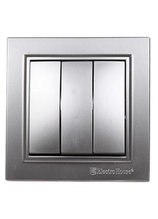 Вимикач потрійний enzo срібний камінь