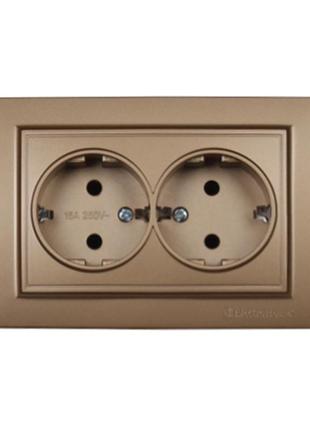 Розетка подвійна із заземленням 16 а enzo розкішно-золотий