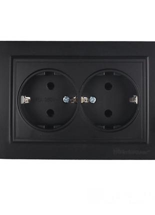 Розетка подвійна із заземленням термопластик 16 a графіт