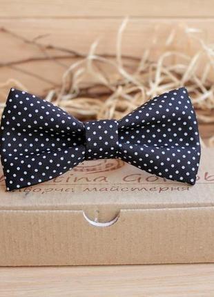 Краватка метелик чорний в білий горошок