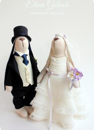 Свадебная пара зайцев (темно-синий и айвори )1 фото