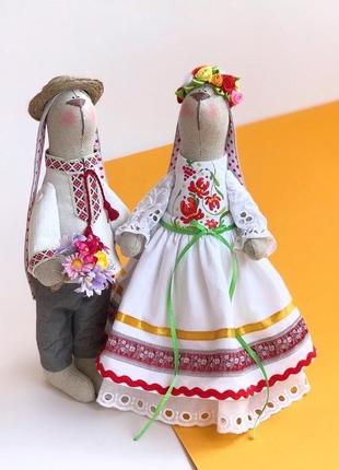 Пара зайчиков "свадьба в народном стиле"2 фото