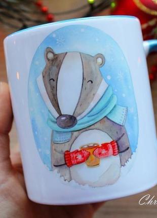 Чашка с принтом "барсук (урурушної зими)"