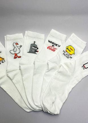 Подарунковий комплект шкарпеток чоловічих на 6 пар 40-45 р білі та демісезонні весна-осінь прикольні та стильні3 фото