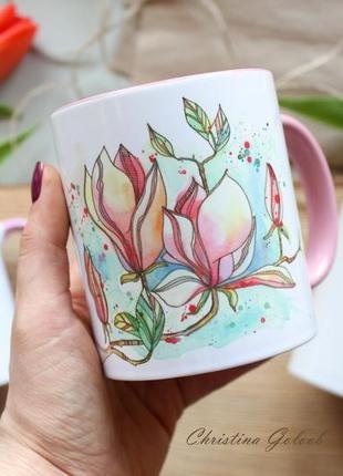 Чашка с принтом "магнолии"