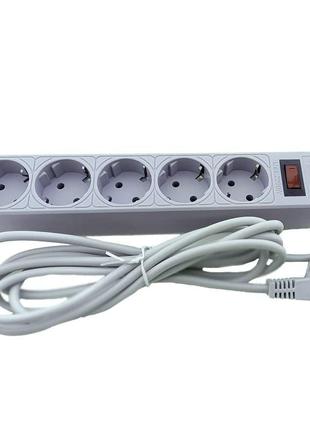 Мережевий фільтр 5 гнізд із заземленням, 3 м сірий