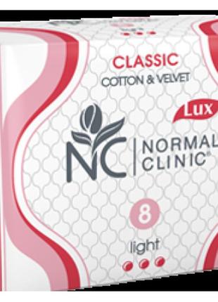 Гигиенические прокладки normal cliniс classic lux cotton & velvet light 3 капли 8 шт