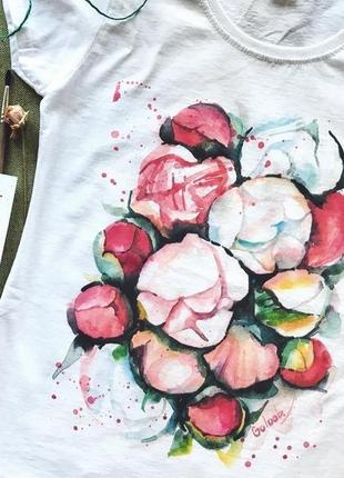 Футболка з авторським принтом «півонії»