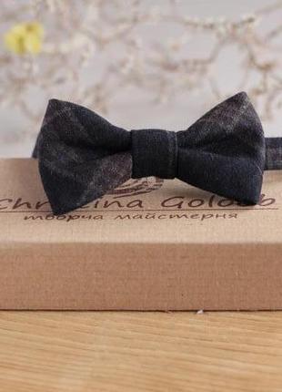 Галстук-бабочка из шерсти  в клетку серо-фиолетовый